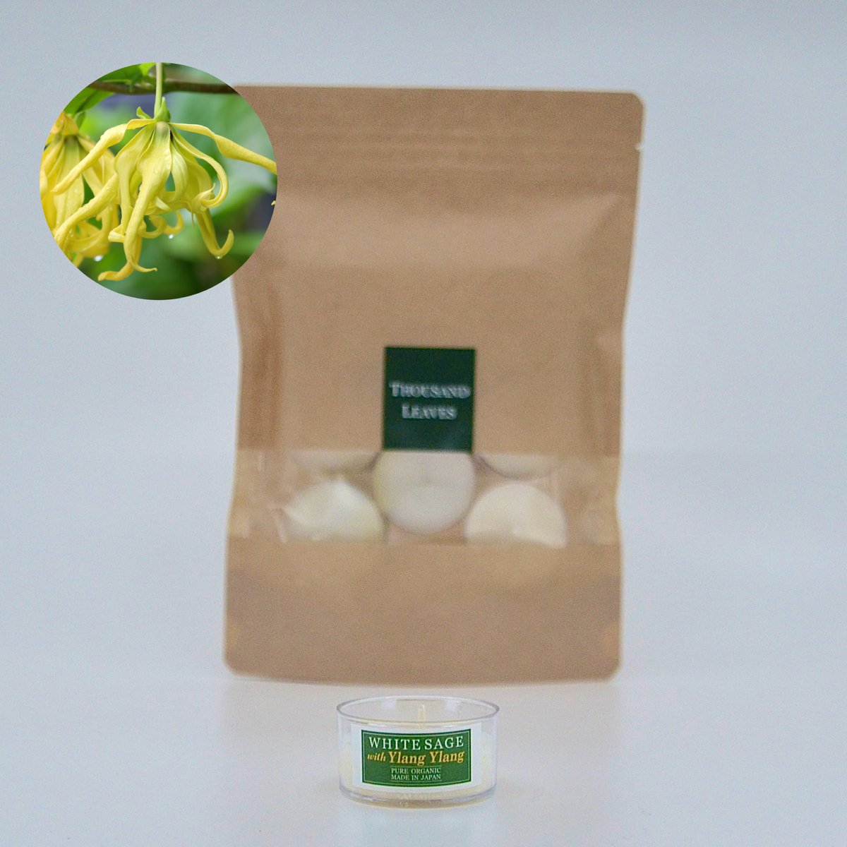 イランイラン／国産ホワイトセージ ティーライトキャンドル | Thousand