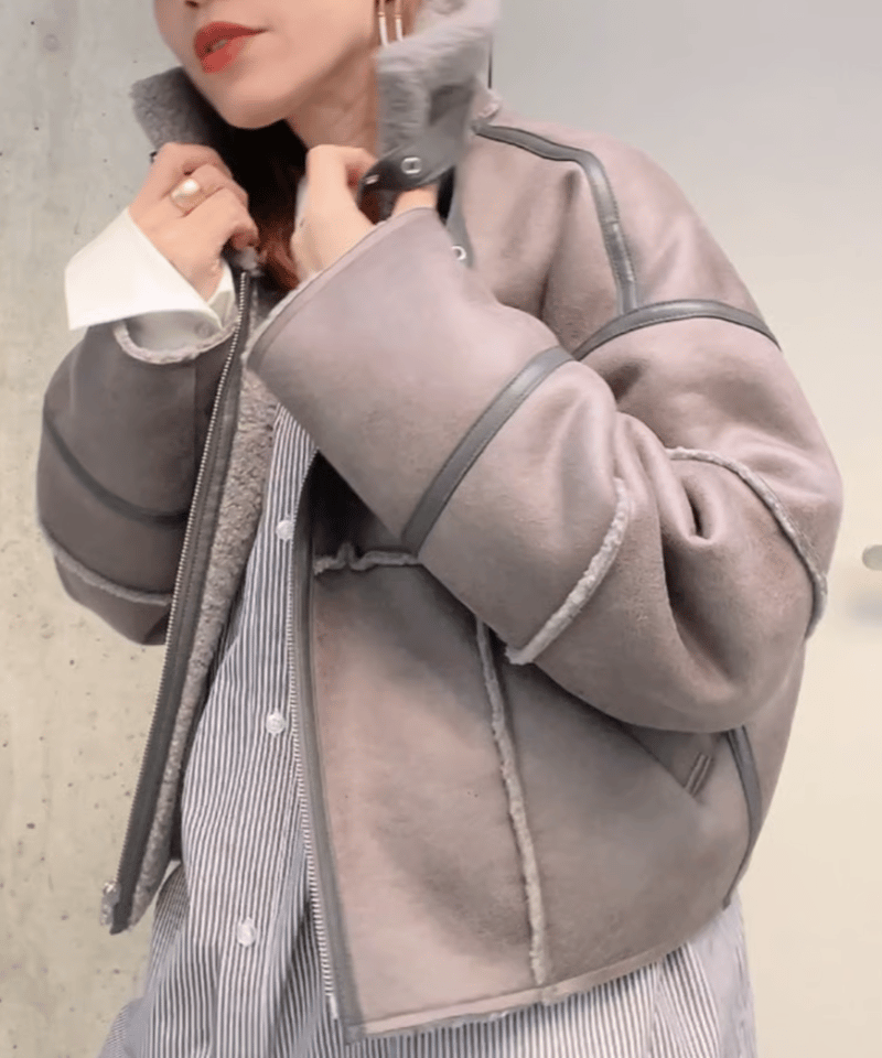 美品 グッチ シアリング ムートン ジャケット コート 46 カーキグレー 美品 グッチ シアリング ムートン ジャケット コート 46 カーキグレー