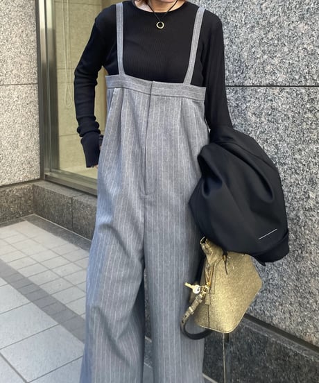 マニッシュギャング ピンストライプサロペ