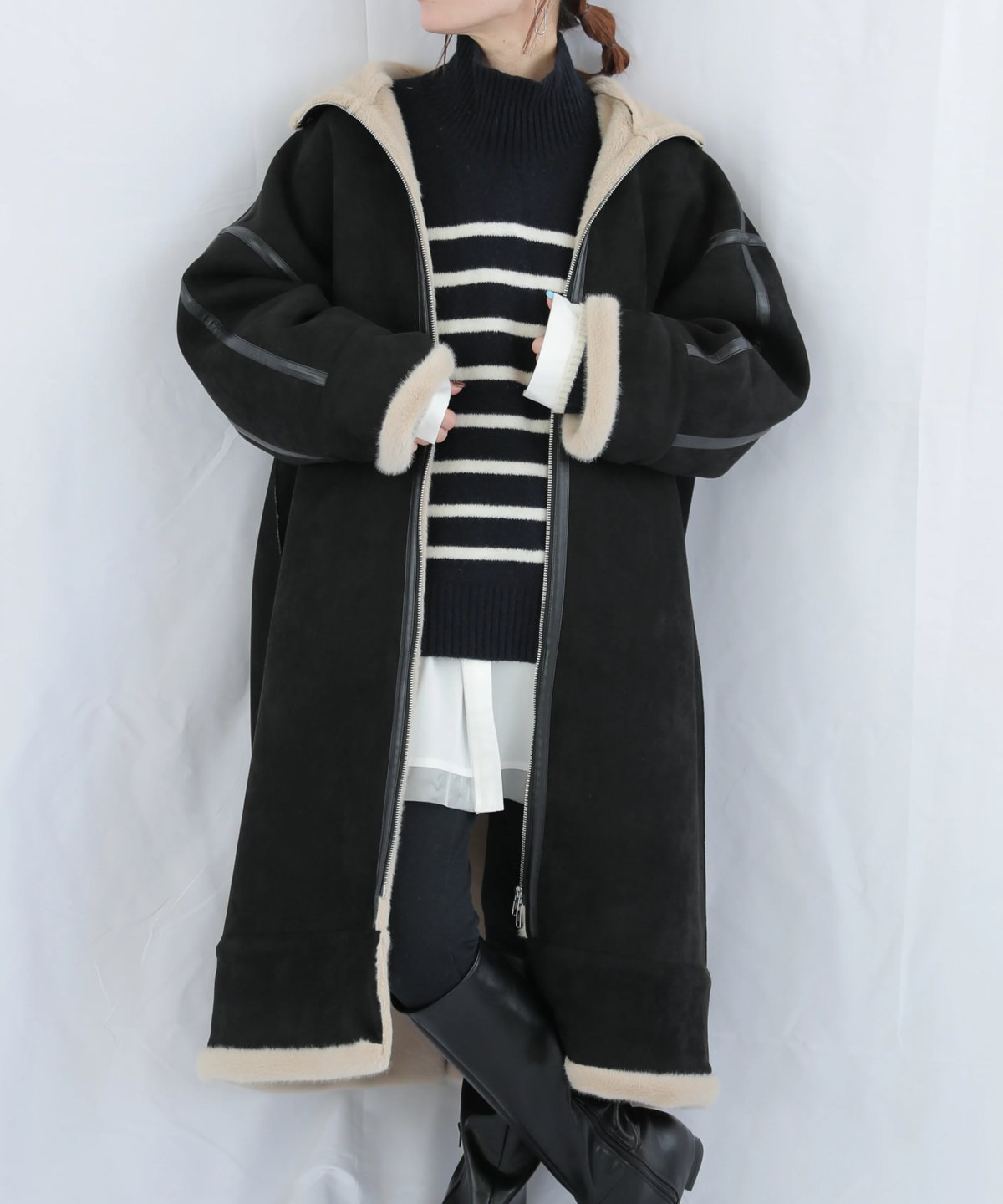 極美品 ヒューゴボス 現行タグ パッチワーク ムートンコート Lサイズ 極美品 ヒューゴボス 現行タグ パッチワーク ムートンコート Lサイズ