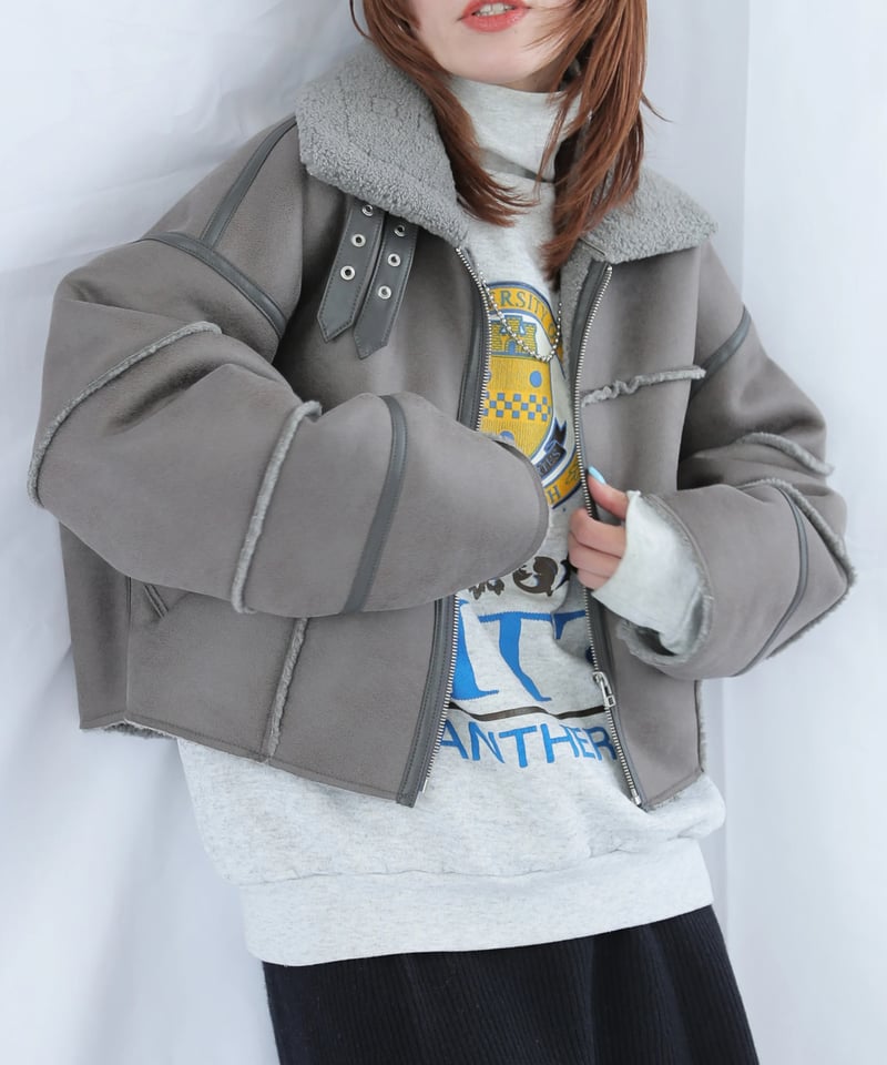 美品 グッチ シアリング ムートン ジャケット コート 46 カーキグレー 美品 グッチ シアリング ムートン ジャケット コート 46 カーキグレー