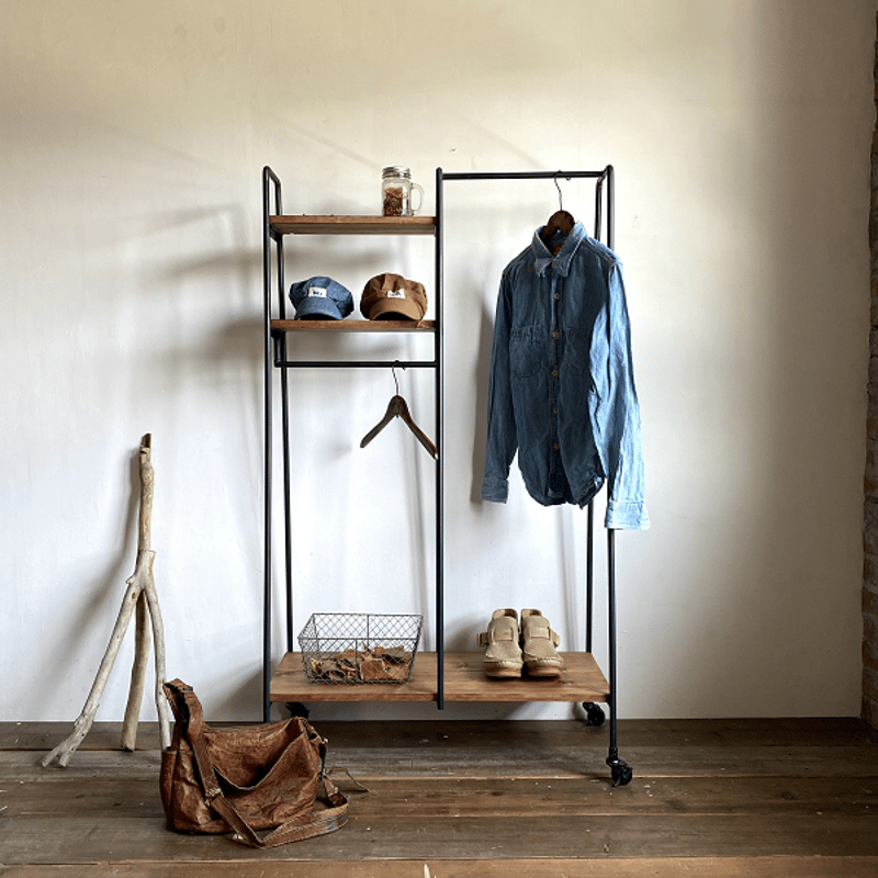 数量限定 CR3-G ハンガーラック 3段棚 収納 キャスター アイアン家具