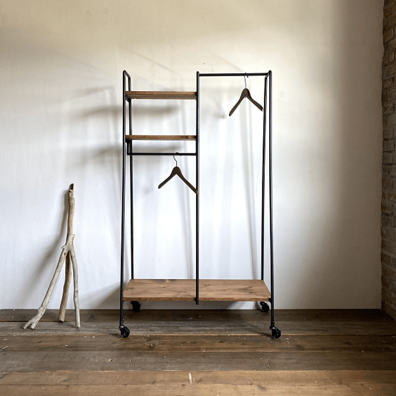 数量限定 CR3-G ハンガーラック 3段棚 収納 キャスター アイアン家具