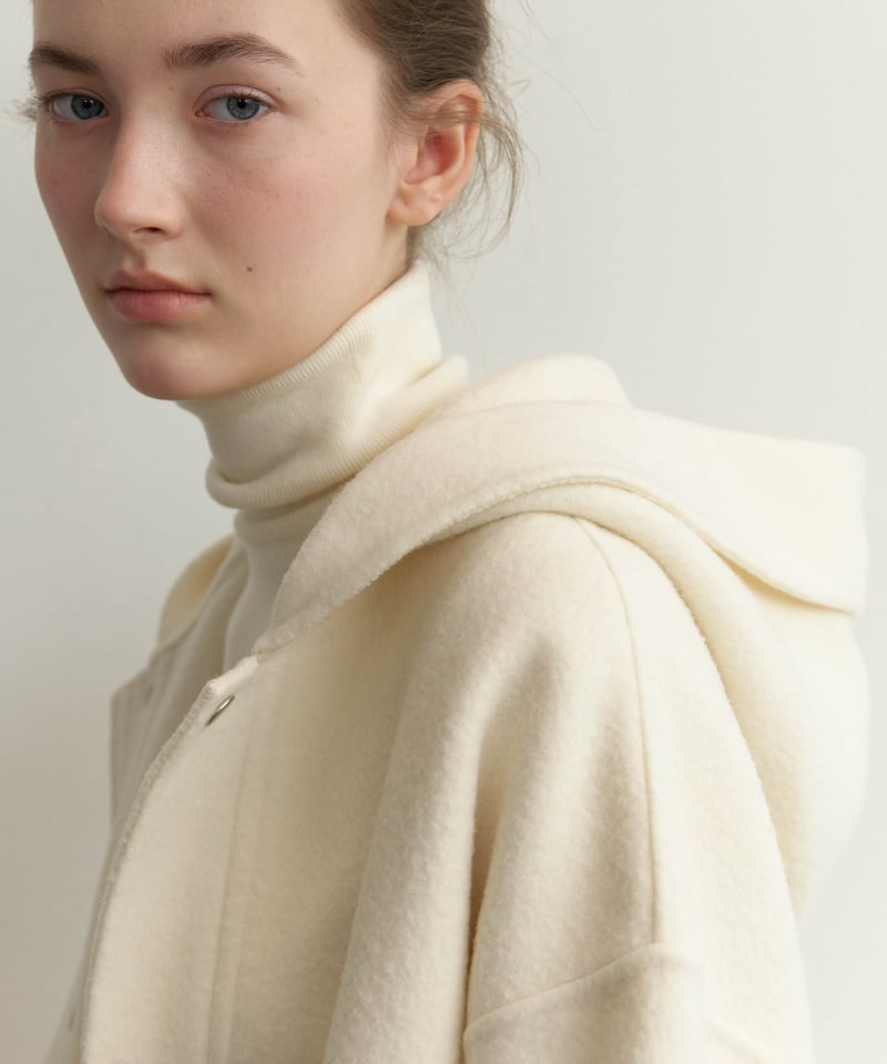 Brushed Wool Hoodie Coat_White | Na.e