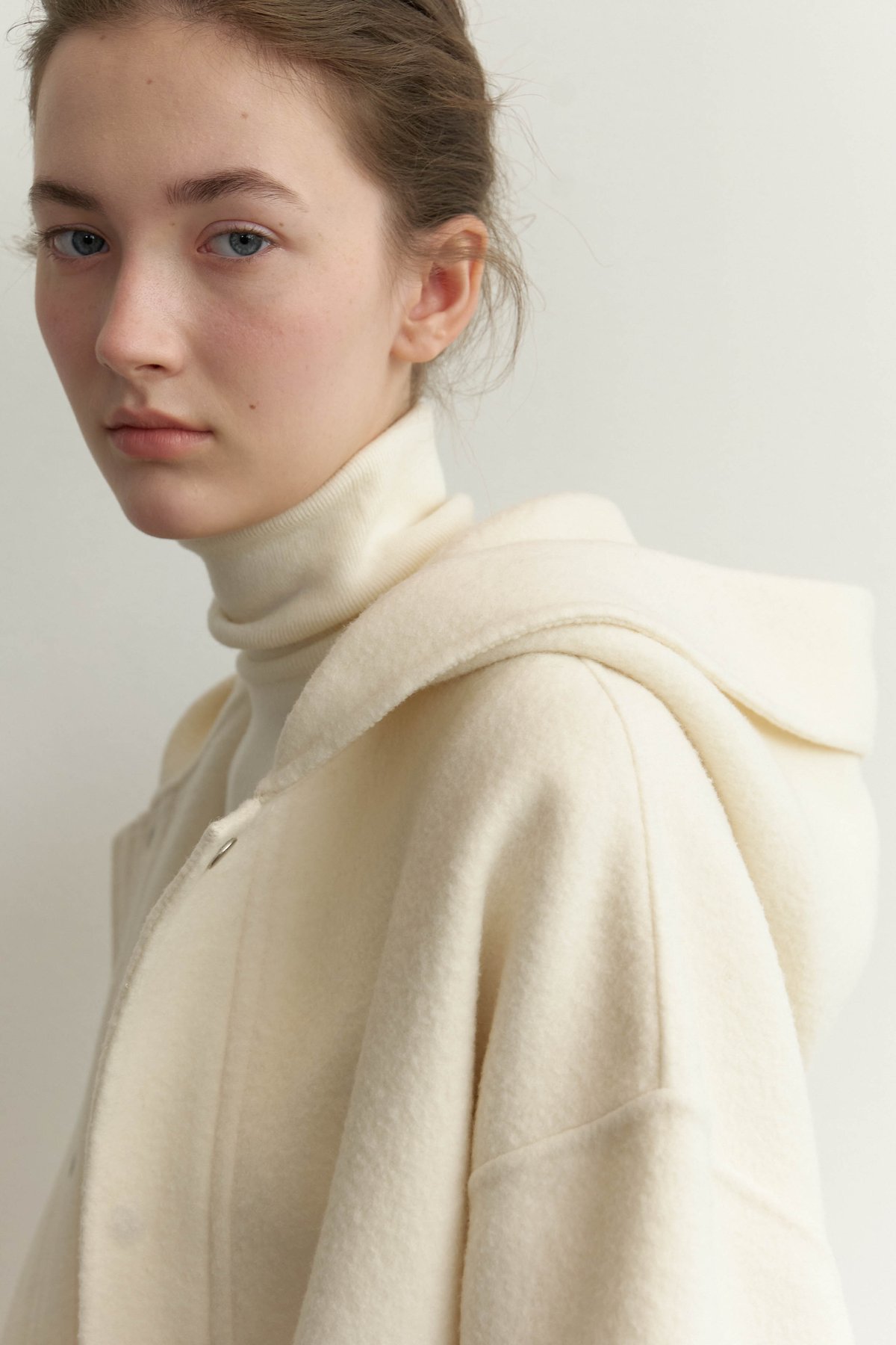Brushed Wool Hoodie Coat_White | Na.e