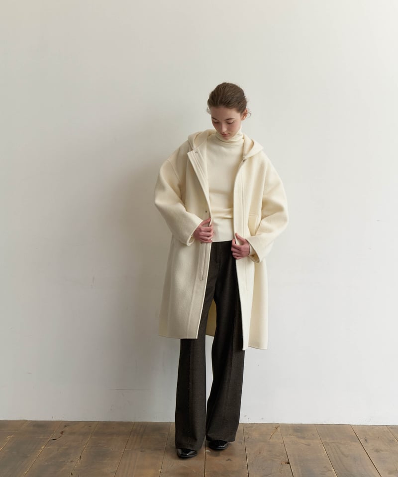 Brushed Wool Hoodie Coat_White | Na.e