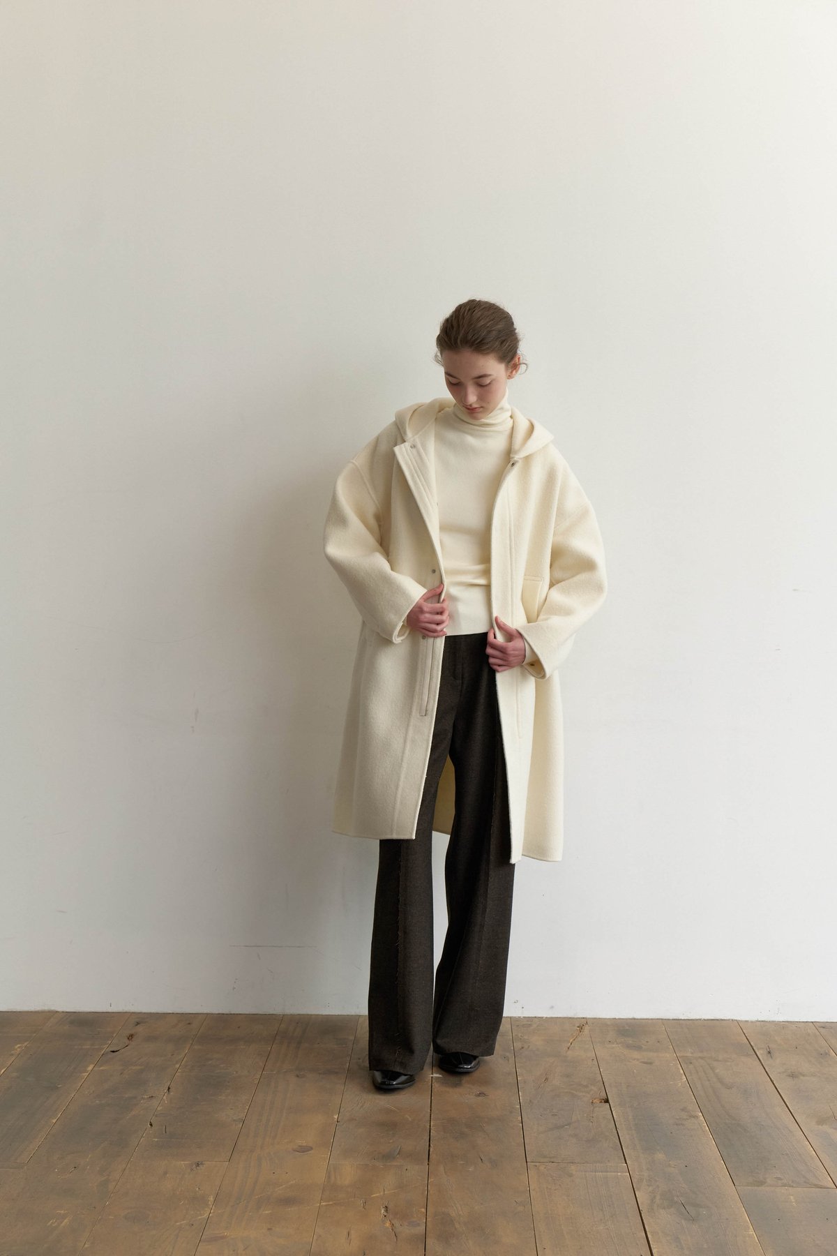 Brushed Wool Hoodie Coat_White | Na.e