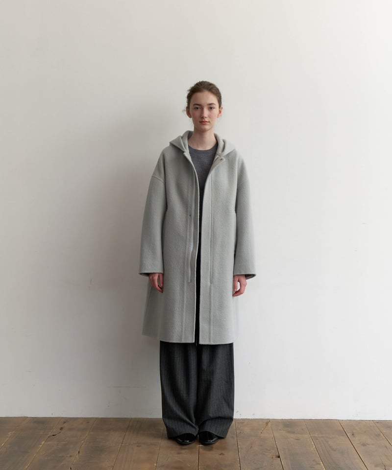 Brushed Wool Hoodie Coat_Bluegray | Na.e