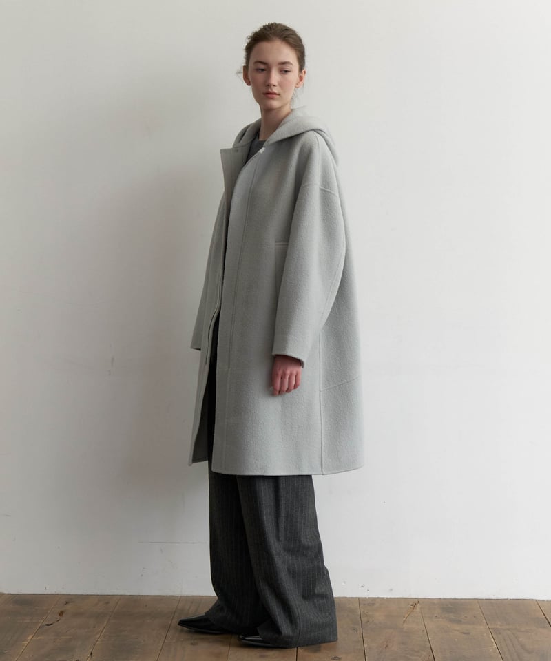 na.e Brushed Wool Hoodie coat ウールコート Brushed Wool Hoodie Coat_Bluegray | Na.e