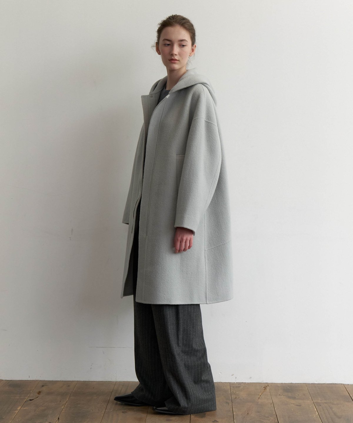 Brushed Wool Hoodie Coat_Bluegray | Na.e
