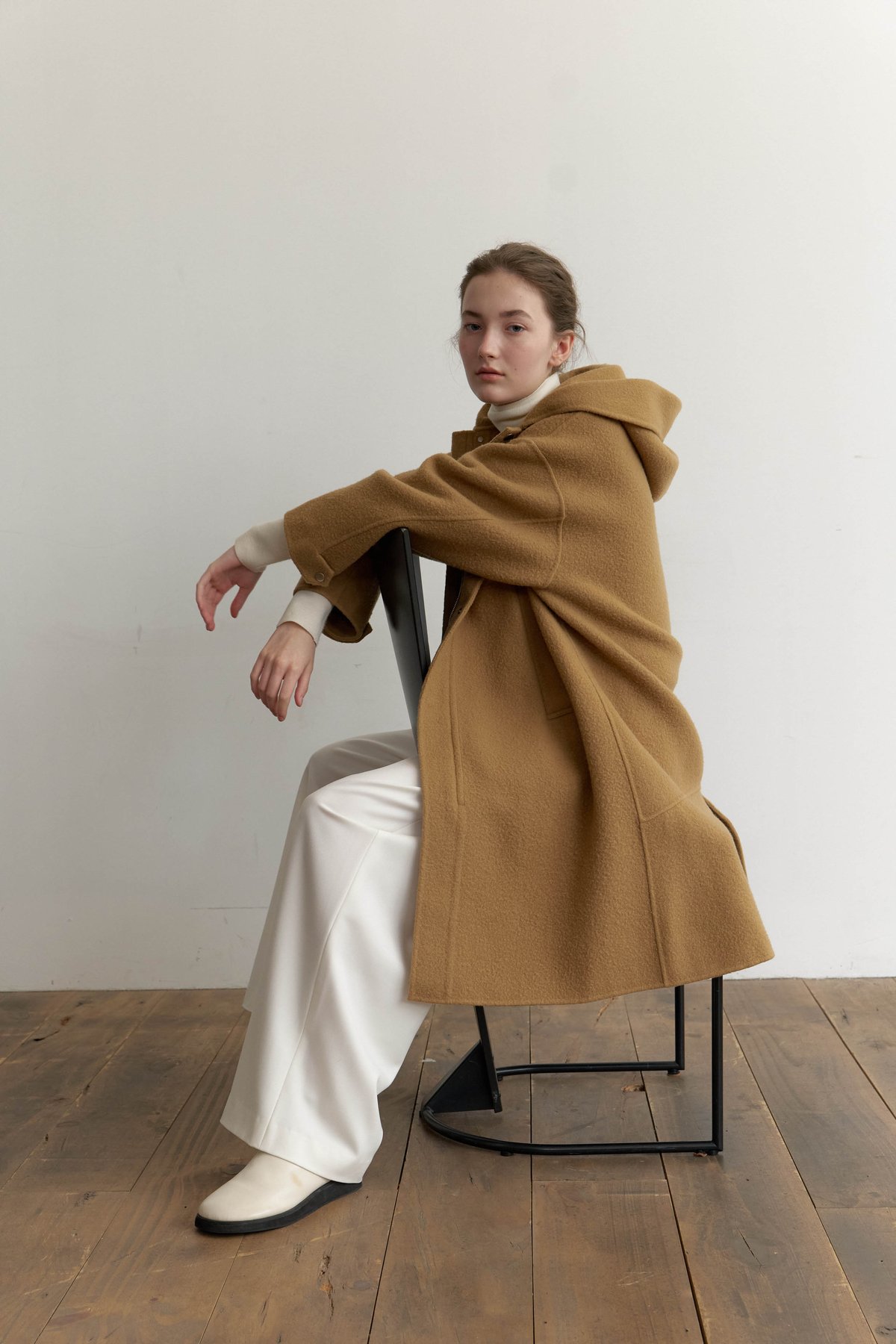 na.e Brushed Wool Hoodie coat ウールコート Brushed Wool Hoodie Coat_Bluegray | Na.e