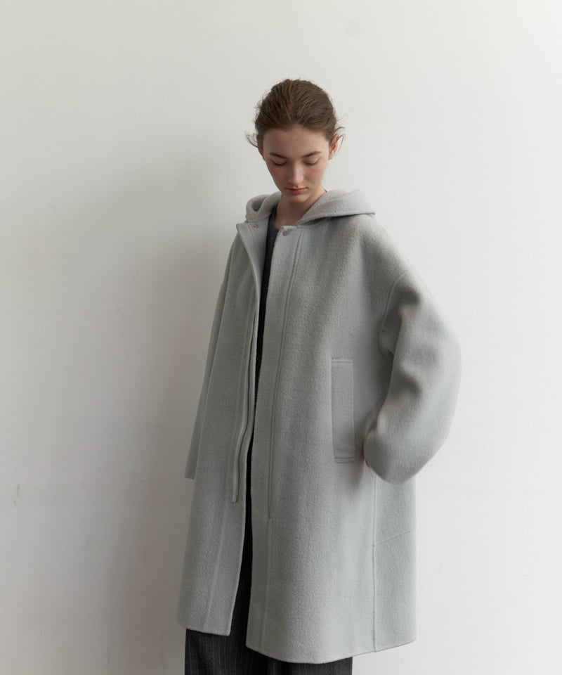 na.e Brushed Wool Hoodie coat ウールコート Brushed Wool Hoodie Coat_Bluegray | Na.e
