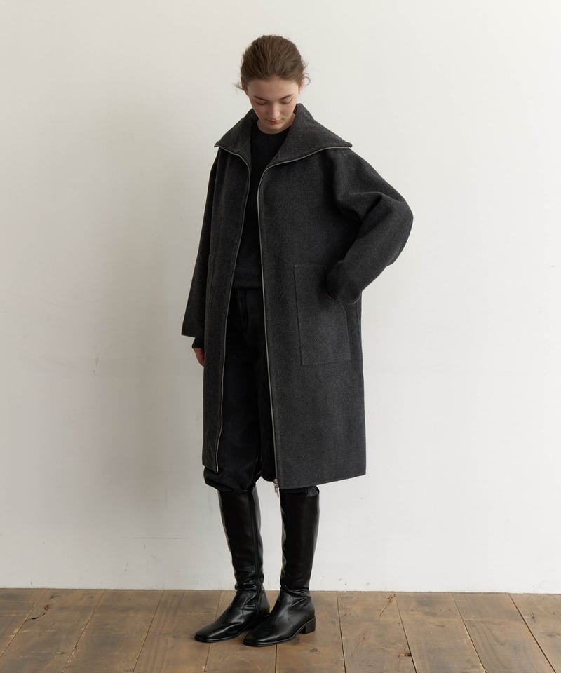 ウール コート　黒 アドーア ADORE ◇ソリッドウールリバーロングコート （トープ