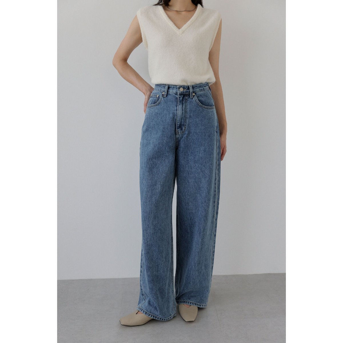 Na.e Wide Loose Jeans _Deep Blue タグ付き