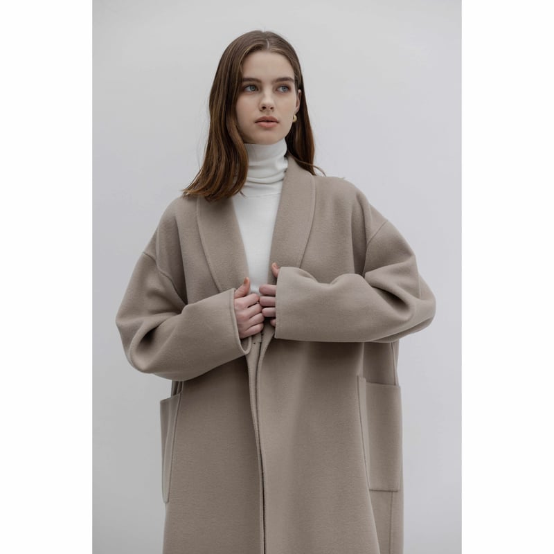 na.e Shawl Collar Wool Coat Greige