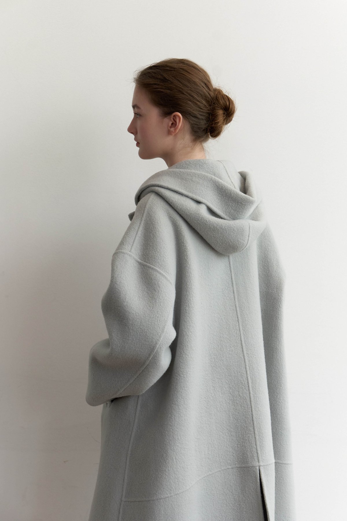 Brushed Wool Hoodie Coat_Bluegray | Na.e