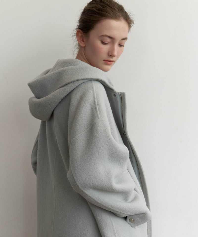 Brushed Wool Hoodie Coat_Bluegray | Na.e