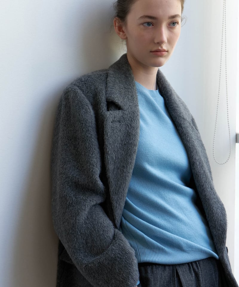 Wool Alpaca Shaggy Coat_Gray | Na.e