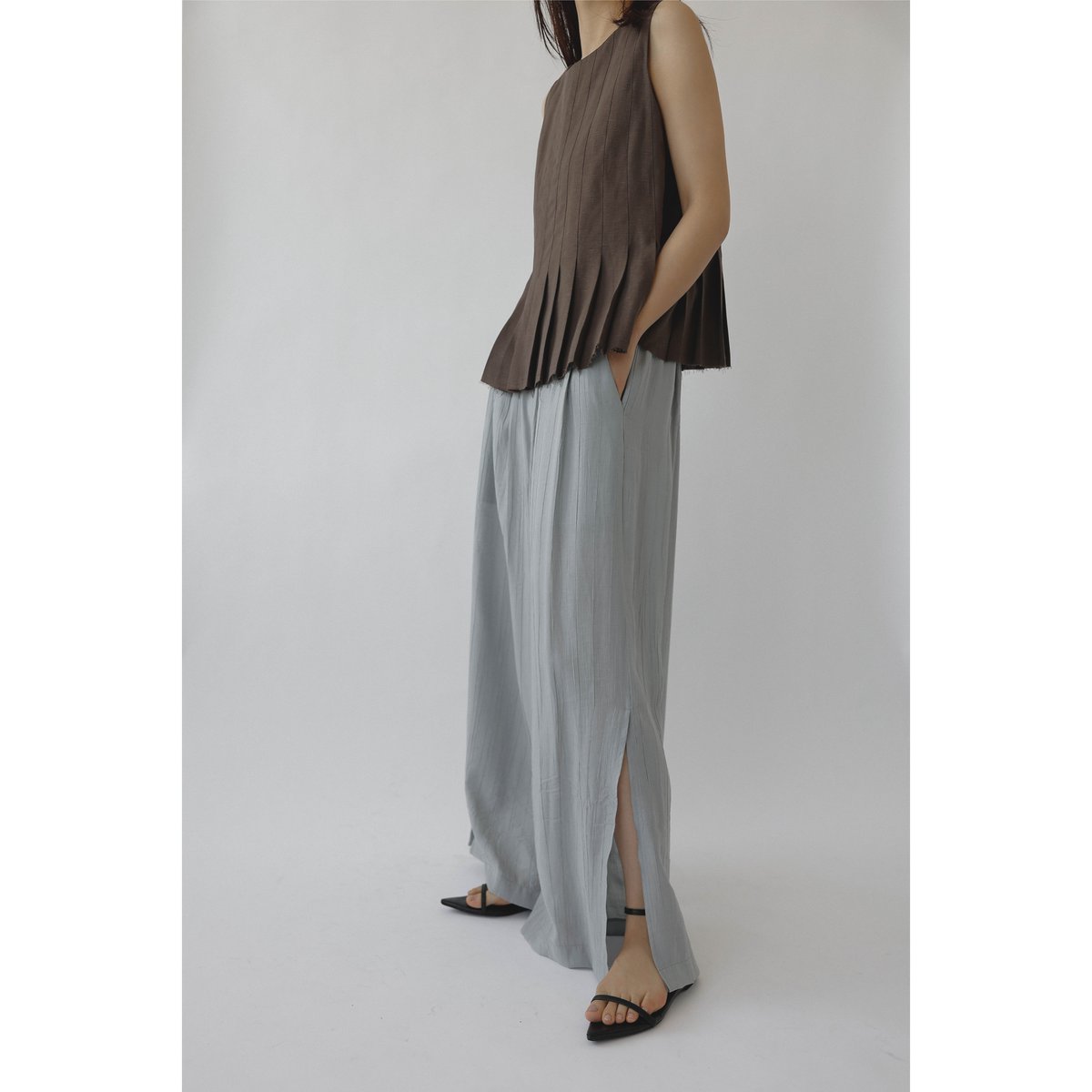 新品♡Na.e Wrinkle Slit Pants Blue Glay New 6236-1 Earl Jean Womens Gray Slit Knee Colored Wash