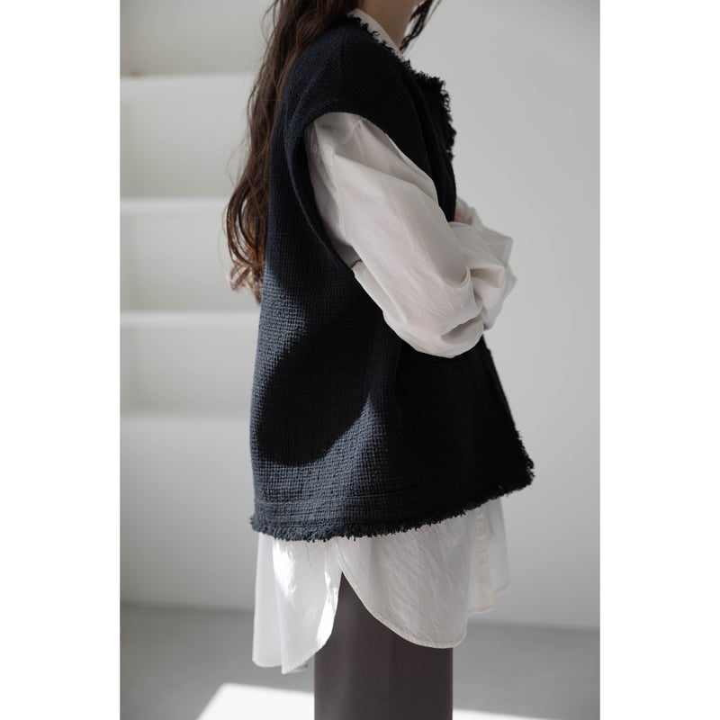 Novel Tweed Vest_black | Na.e