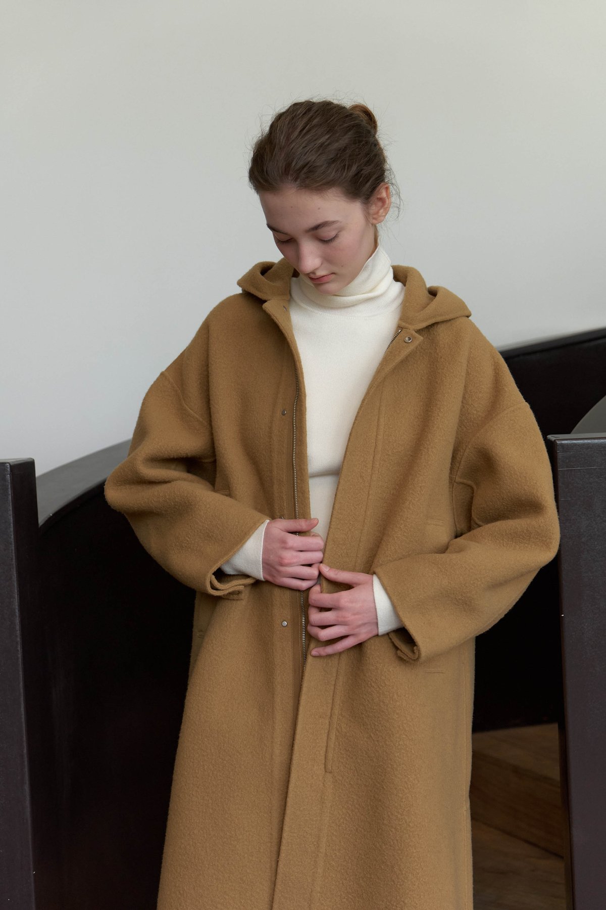 Brushed Wool Hoodie Coat_Camel | Na.e