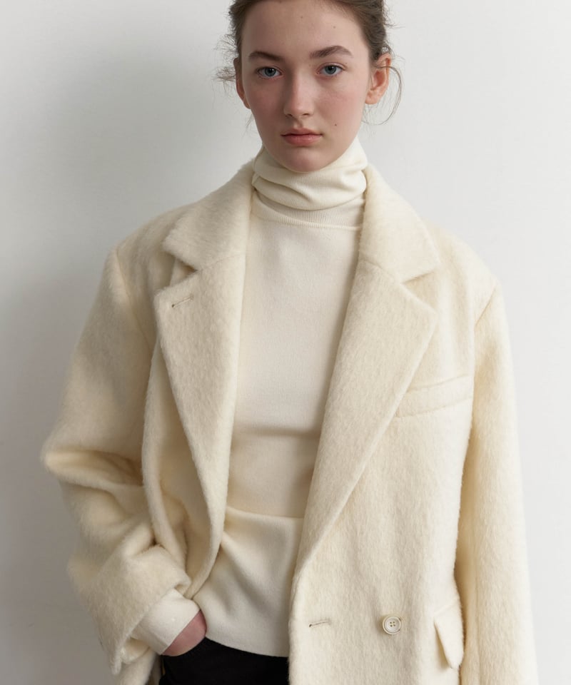 エポカ【40】アルパカウール混ベルテッドシャギーロングコート