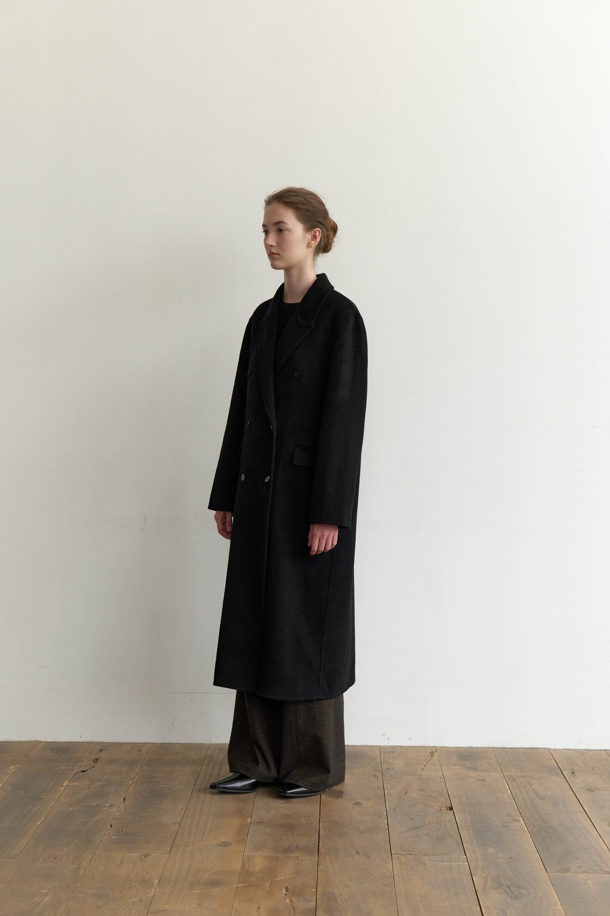 UNDECORATED wool cashmere coatブラック 日本製 Wool Cashmere Double Coat_Black | Na.e
