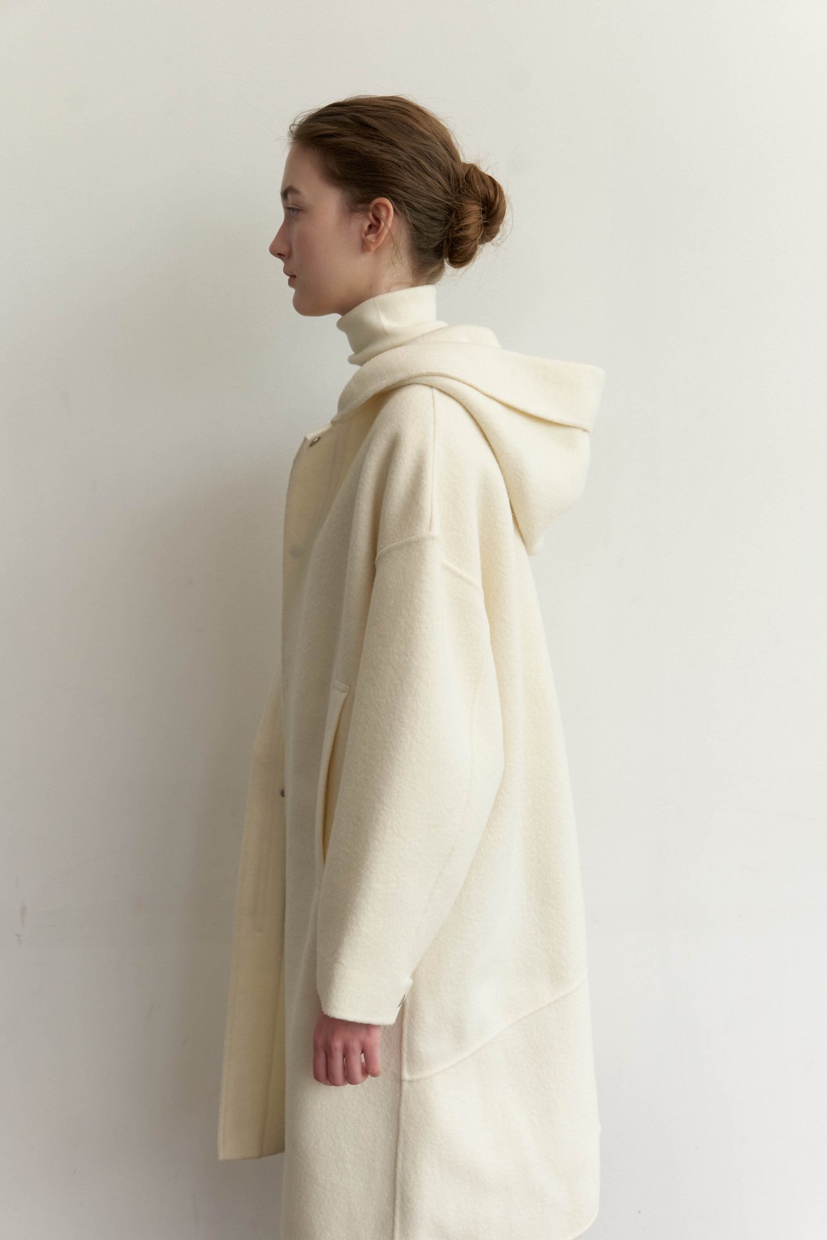 Brushed Wool Hoodie Coat_White | Na.e