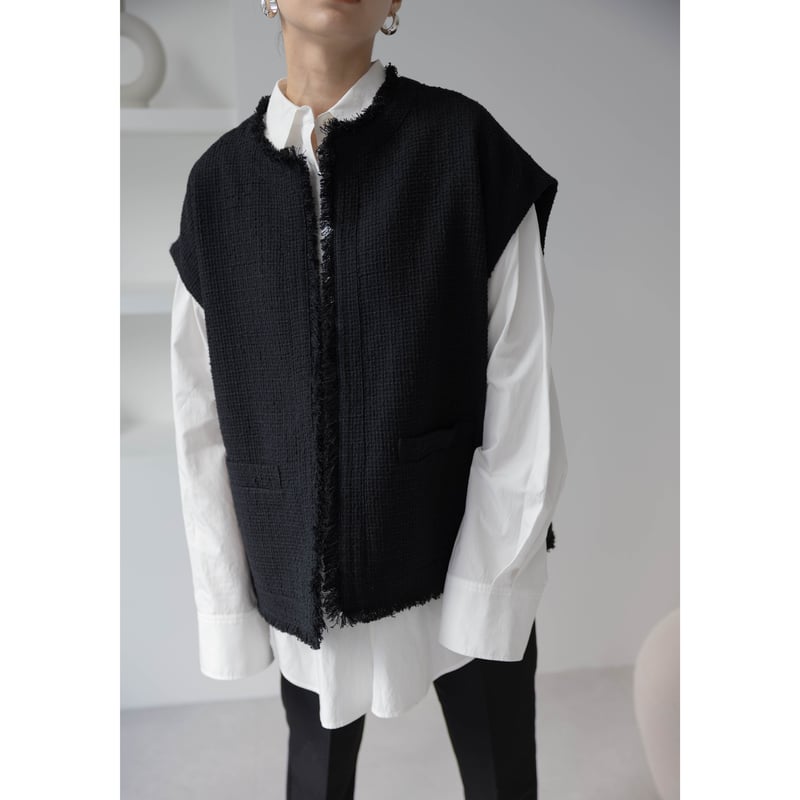 Novel Tweed Vest_black | Na.e