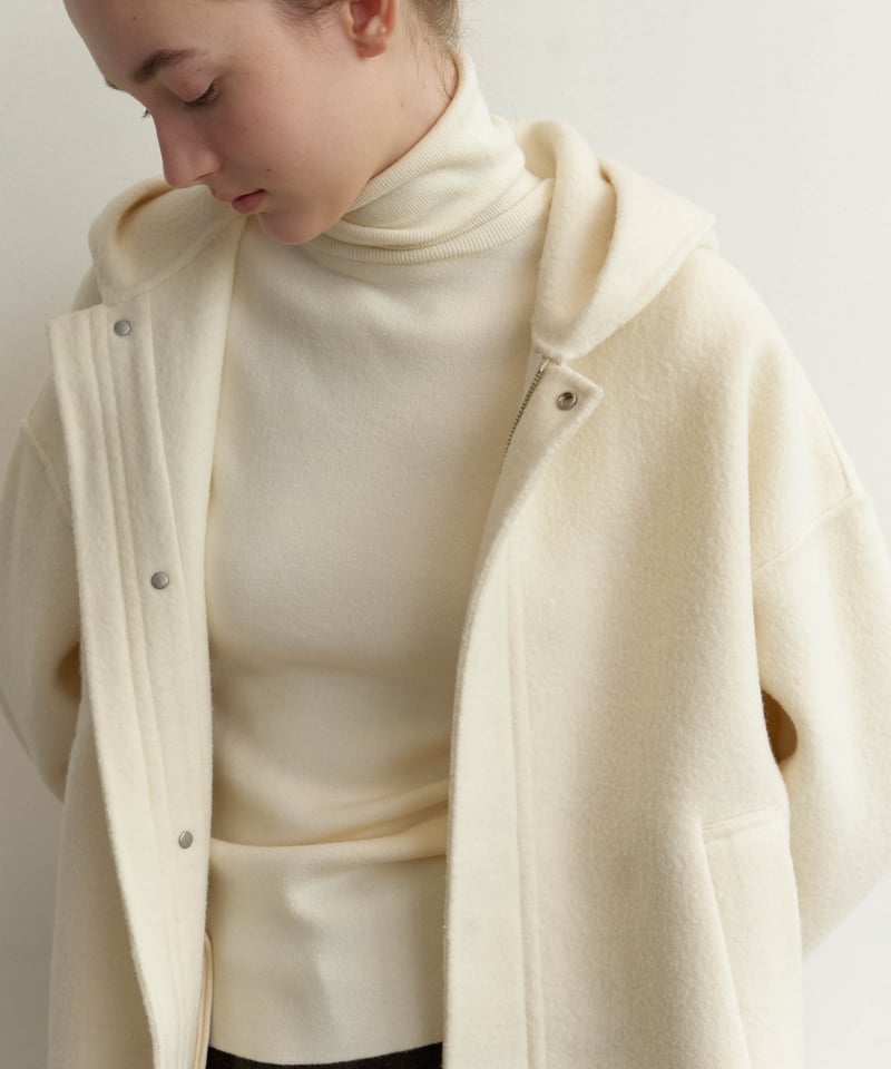 Brushed Wool Hoodie Coat_White | Na.e