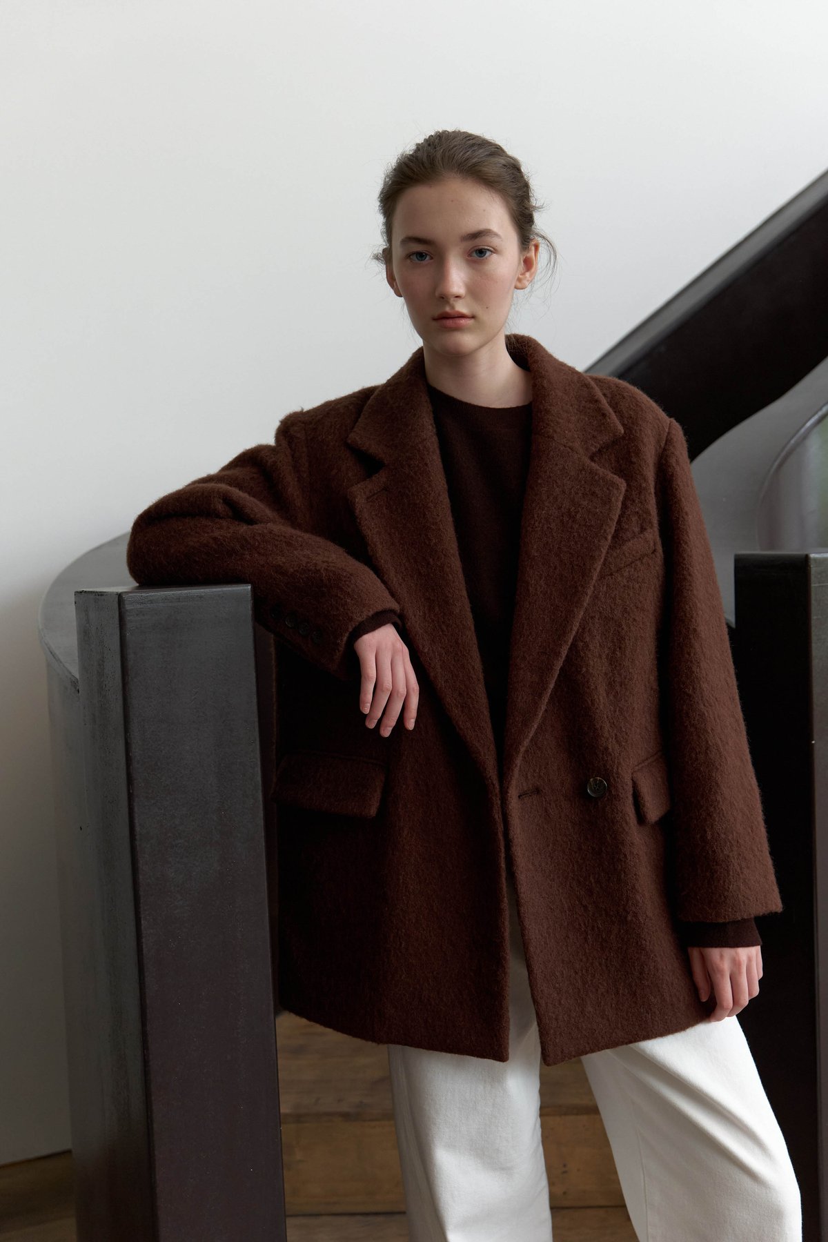 Wool Alpaca Shaggy Coat_Brown | Na.e