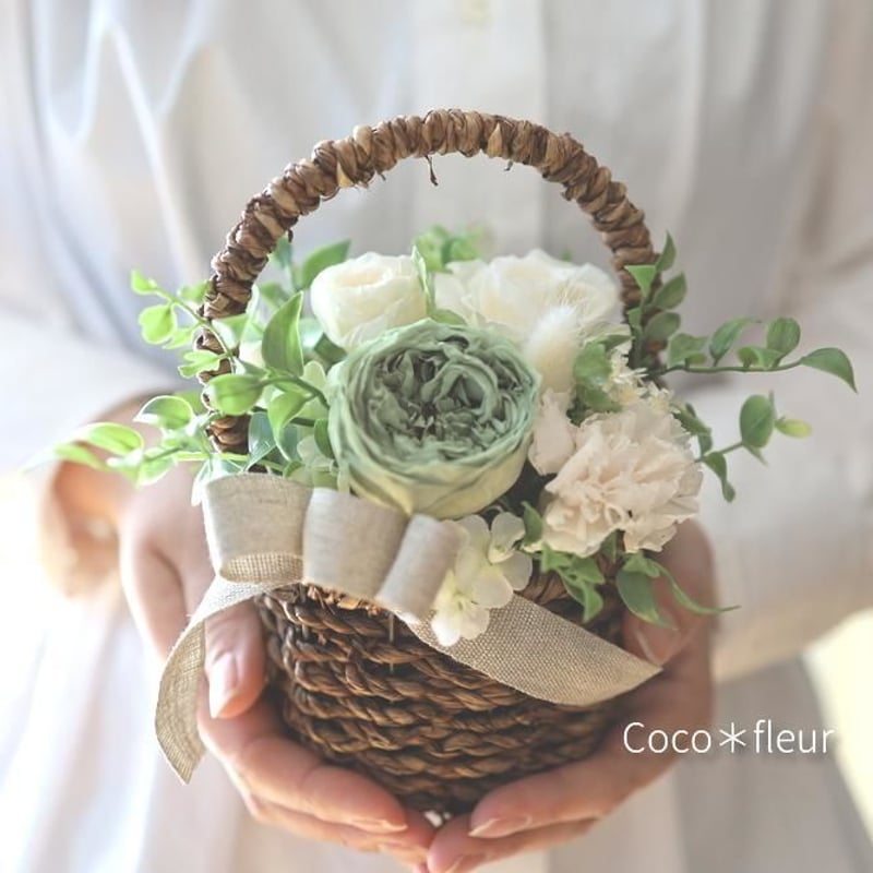 ナチュラルグリーン＊ラウンドバスケットアレンジ | Coco＊fleur 