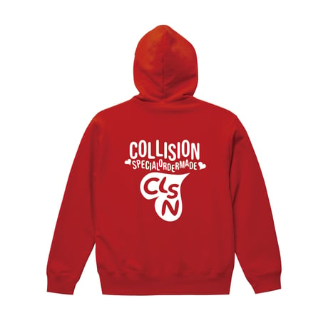 COLLISION バックプリント＆刺繍ジップアップパーカー