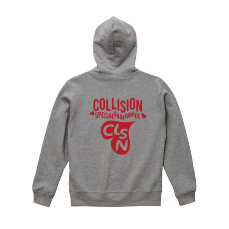 COLLISION バックプリント＆刺繍ジップアップパーカー