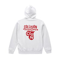 COLLISION バックプリント＆刺繍ジップアップパーカー
