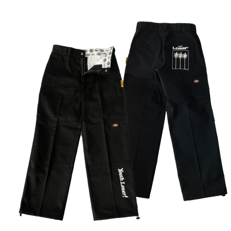 DOWBLE KNEE STRING WORK PANTS BLACK