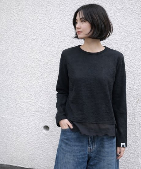 シャーリング裾シアーロンTEE（RF102015-09）