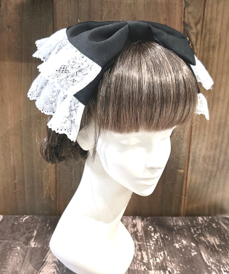 尾州ロリィタ／リボンヘッドドレス（レース）艶黒