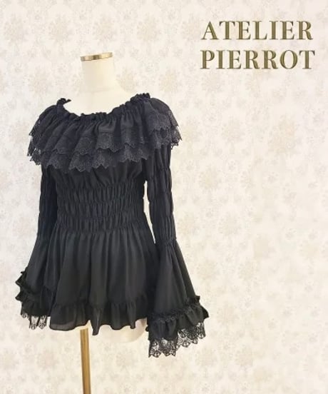 ATELIER-PIERROT／Shirring princess sleeve blouse （ブラック）