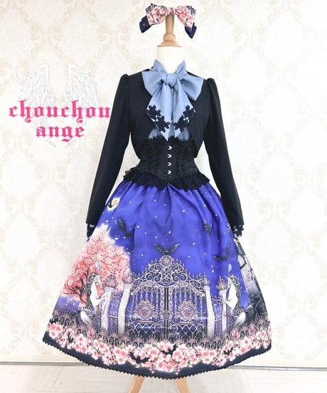 Enchantlic Enchantilly／ノーブルリボンタイブラウス（アフタヌーンブルー×濃紺レース）