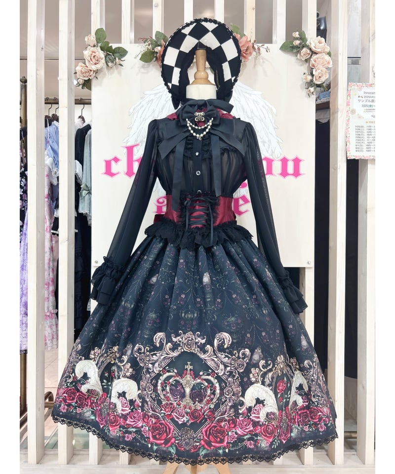 Enchantlic Enchantilly スカート Enchantlic Enchantilly／薔薇姫の王冠スカート（黒×赤薔薇