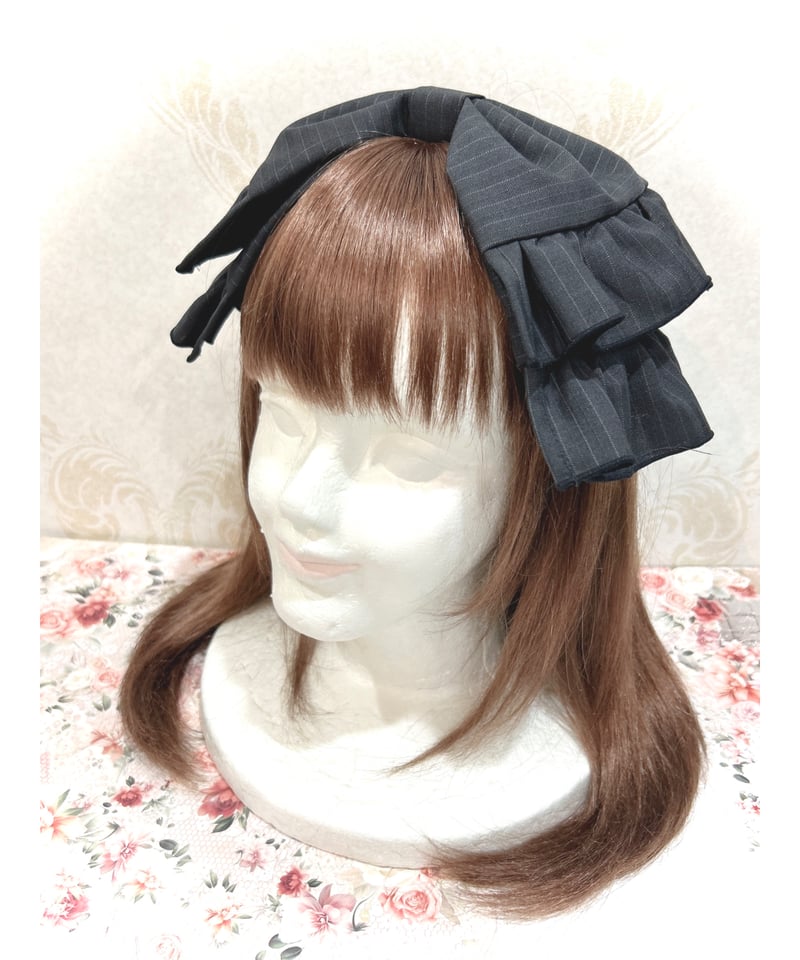 尾州ロリィタ /ヘッドドレス(リボンタイプ)ストライプグレー 尾州ロリィタ /ヘッドドレス(リボンタイプ)ストライプグレー