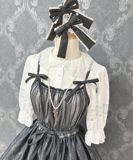 尾州ロリィタ／ツインテクリップ（黒・ストライプ）