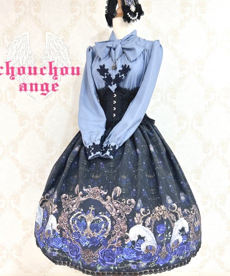 Enchantlic Enchantilly／ノーブルリボンタイブラウス（アフタヌーンブルー×濃紺レース）