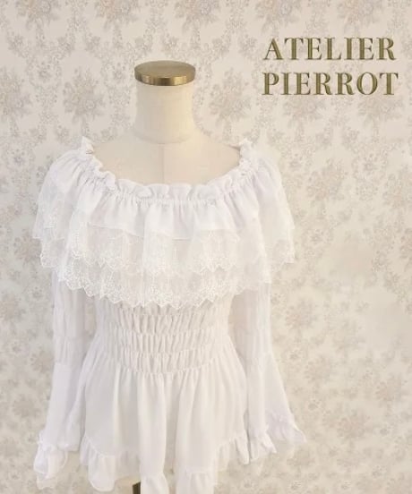 ATELIER-PIERROT／Shirring princess sleeve blouse （ホワイト）