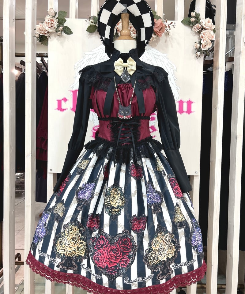 ハーフボンネットドレス Enchantlic Enchantilly／ダイヤ柄ハーフボンネット（黒×白×黒