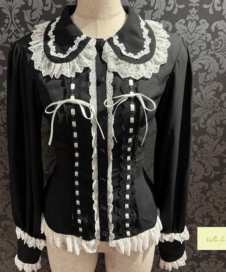 Vallée lys／Dreams Ladder Lace Long Sleeved Blouse （ブラック×ホワイト）