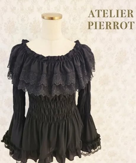 ATELIER-PIERROT／Shirring princess sleeve blouse （ブラック）