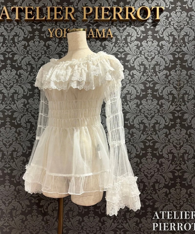 ATELIER-PIERROT／Sheer Off-Shoulder Shirring Blo