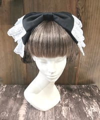 尾州ロリィタ／リボンヘッドドレス（レース）艶黒